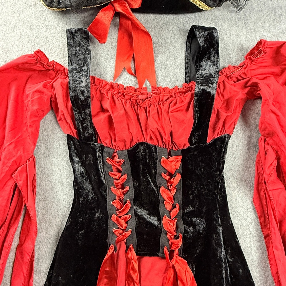 Leg Avenue Vixen Pirate Wench Costume Red Black Velvet Dress Small Hat Set - Picture 11 of 14